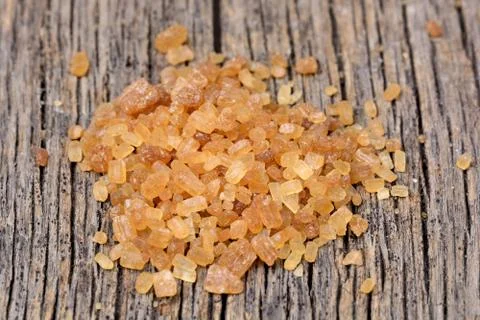 Crystal beige sugar on table Stock-Fotos