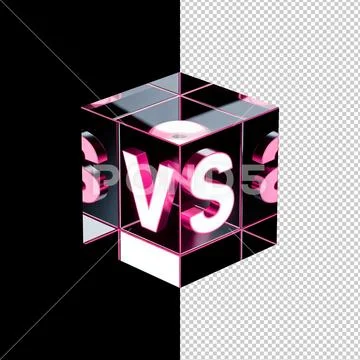 Crystal block with vs letters inside, glowing pink versus badge isolated PSD Template