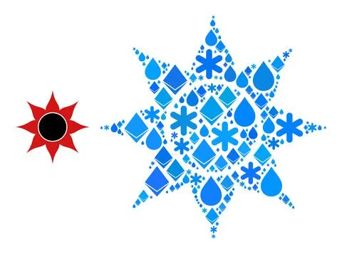 Crystal Blue Water Composition Black Sun Icon Stock Illustration
