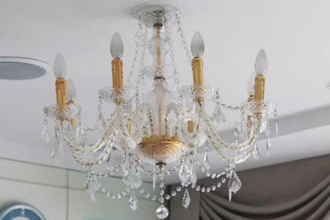Crystal chandelier on ceiling Foto stock