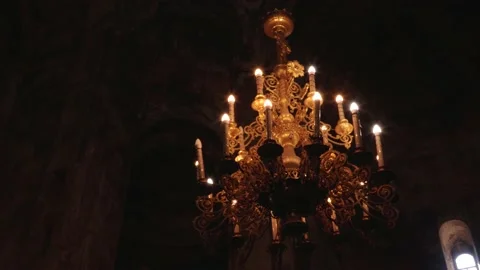 Crystal chandelier in Georgian church Stock Footage
