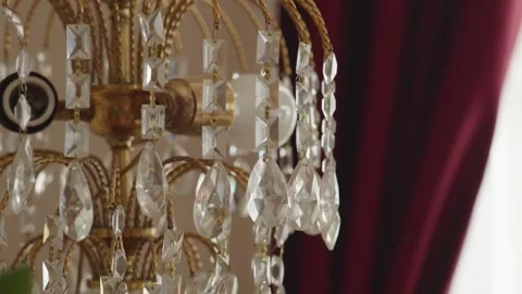 Crystal Chandelier Glass Elements Moving in Slow Motion Stock Footage 337244942