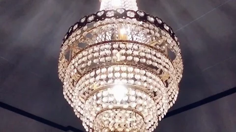 Crystal Chandelier Hanging from Ceiling, lighting Fixture, Interior Design Stock Footage 292289060