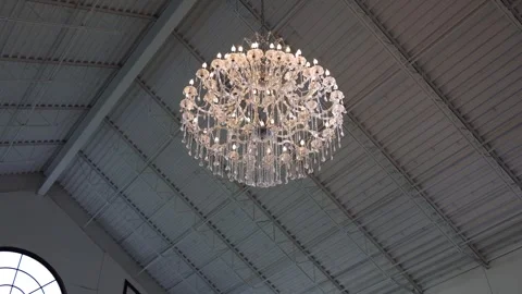 Crystal chandelier on high ceiling Video stock 338034079