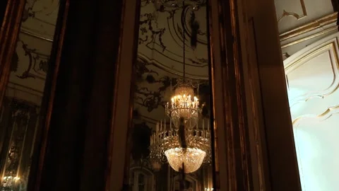 Crystal Chandelier Reflection Inside Queluz National Palace Stock Footage 330233709