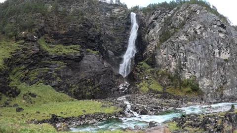 Crystal Clear Blue River with Waterfall in Norway 5K Stock Footage 325562705