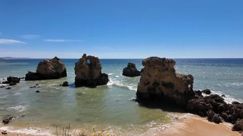Crystal Clear Blue Sky at the beach Praia dos Arrifes Beach, Algarve Portugal Stock Footage 335048008