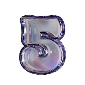 Crystal clear bubble font Number 5 FIVE 3D Stock Illustration