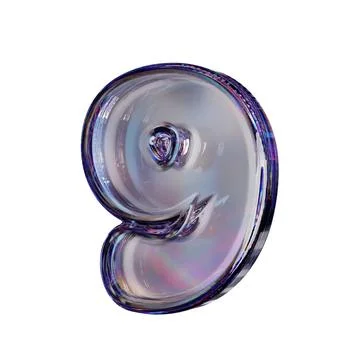 Crystal clear bubble font Number 9 NINE 3D Stock Illustration