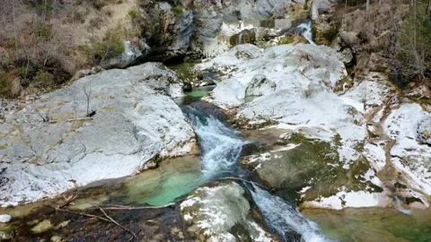 Crystal Clear Emerald River Sliding Down the Rocky Slope. Stock Footage 233960309