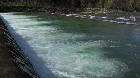 Crystal clear fast stream running, mountain river with blue and green water, Stock Footage 307415127