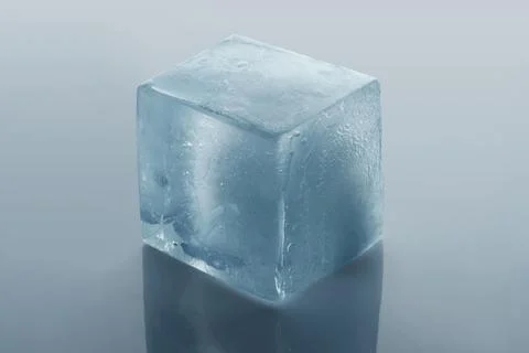 Crystal clear ice cube on light grey background Stock Photos