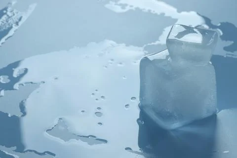 Crystal clear ice cubes on light blue background, space for text 스톡 사진