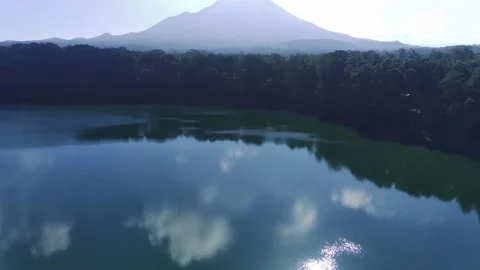 A crystal clear lake reflects a dramatic mountain range. Lush green forest Stock-Footage 270098000