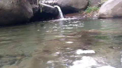 Crystal Clear Mountain Pool with Small Waterfall and Rocks 4K Nature Stock-Footage 341836268