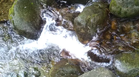 Crystal clear mountain river breaking the boulders stock video footage Stock Footage 50238580