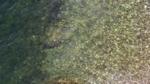 Crystal clear mountain river water and stones texture aerial view. Vídeos de archivo 337183431