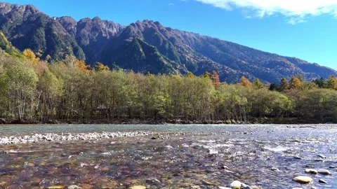 Crystal Clear River | Hotaka Mountains | Kamikochi - 4K Video Stock Footage 329052596