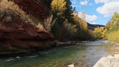 The Crystal Clear San Miguel River Flowing In Red Rock Canyon Near Telluride CO Stock Footage 346563993
