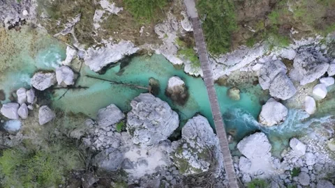 Crystal clear Soca River pools aerial view Stock Footage 327550326