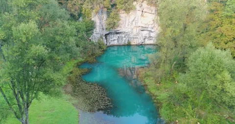 Crystal clear spring pools and river channel, Slovenia, Stock Footage 326198623