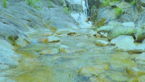 Crystal Clear Stream Flowing Over Rocky Terrain Stock Footage 286936451
