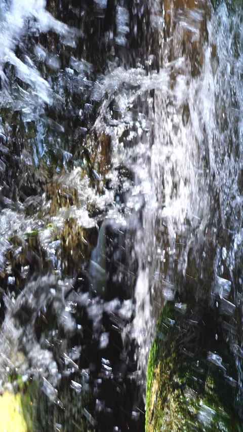Crystal clear stream flowing over moss-covered rocks in a lush, peaceful forest. 動画素材 328642243
