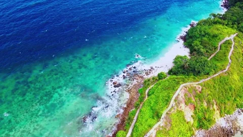 Crystal Clear Turquoise Water Lapping on White Sandy Beach Aerial Stock Footage 316943859