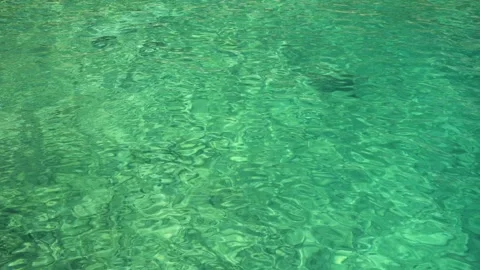 Crystal Clear Turquoise Water Surface with Sunlight Ripples Background Stock Footage 341153671