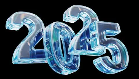 Crystal Clear Vision: 2025 in Three-Dimensional Glass Elegance Stock Illustration