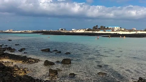 Crystal clear water of El Cotillo beach, Fuerteventura Stock Footage 150619913