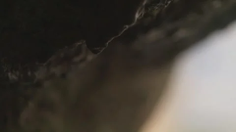 Crystal-clear water falls from rocks, droplets visible in slow motion. A wa.. Video stock 295032413