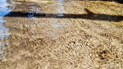 Crystal Clear Water Flowing Over Textured Sandy Riverbed in Shallow Stream Stock Footage 337675809