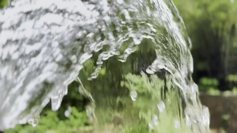 Crystal Clear Water Stream Arching Through Lush Greenery in Slow Motion Stock-Footage 335578627