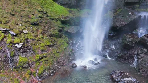 Crystal Clear Waterfall Pool in Japan Natural Landscape Stock Footage 336659596
