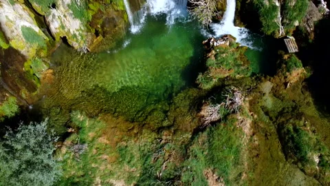 Crystal Clear Waters of Provalije Waterfall  Aerial Footage Stock Footage 313298178