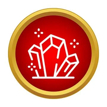 Crystal cluster icon on red gold circle Stock Illustration