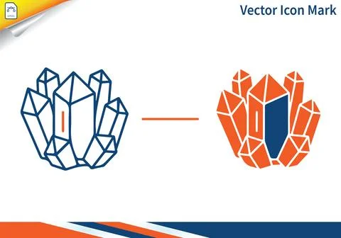 Crystal cluster outline and solid icon orange blue. Ilustración de archivo