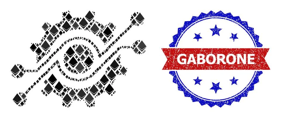 Crystal Collage Gear Electronic Component Icon and Textured Bicolor Gaborone Illustrazione stock
