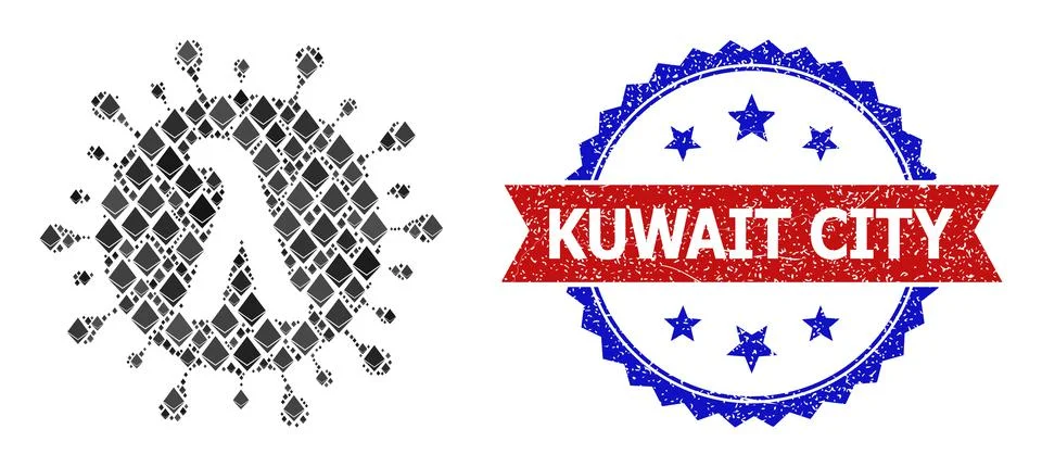 Crystal Composition Lambda Covid Virus Icon and Textured Bicolor Kuwait City Stock Illustration