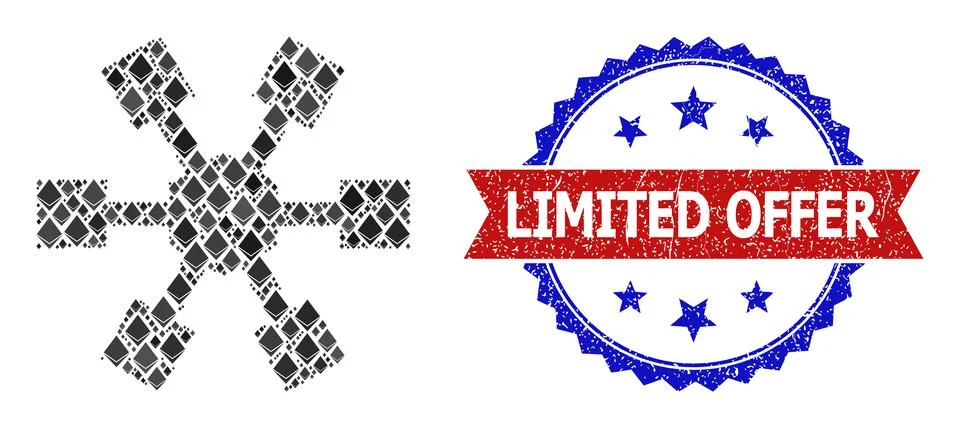 Crystal Composition Node Links Icon and Grunge Bicolor Limited Offer Stamp Seal Stock Illustration