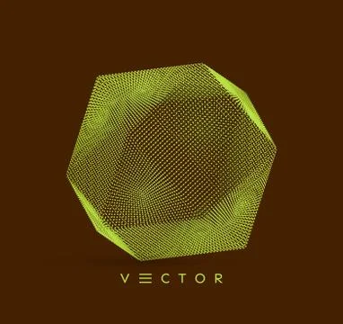 Crystal consisting of small particles. Object with dots. Molecular grid. 3d v Stock Illustration