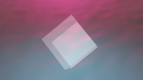 Crystal cube rotates and hovers above the surface with waves in neon colors Video stock 150359622