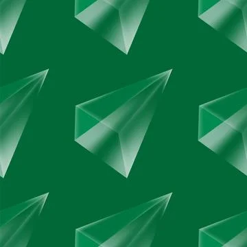 Crystal diamond seamless pattern on green background. Glass prism backdrop. M Stock Illustration