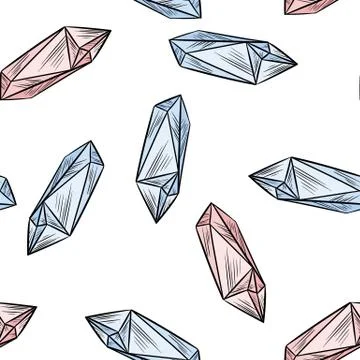 Crystal doodles seamless pattern. Cute cartoon vector quartz amethyst wallpap Stock Illustration
