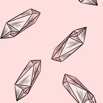 Crystal doodles seamless pattern. Cute cartoon vector quartz amethyst wallpap Stock Illustration