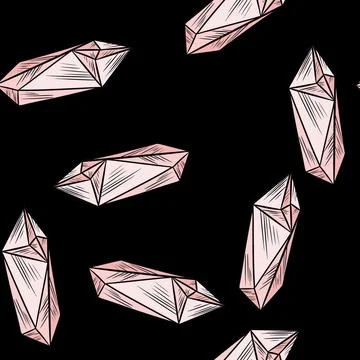 Crystal doodles seamless pattern. Cute cartoon vector quartz amethyst wallpap Stock Illustration