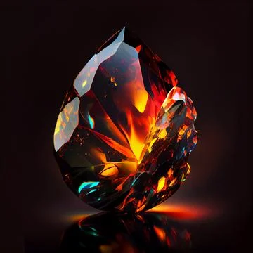 Crystal Fire opal gem isolated on black background. Stock Illustration