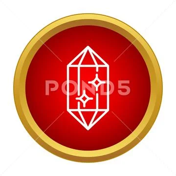 Crystal gem line icon inside red circle Stock Illustration