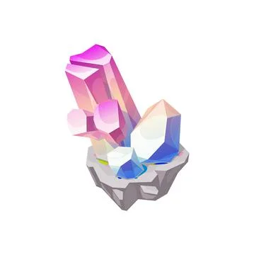 Crystal gem or gemstone, quartz stone rock, jewel Illustrazione stock